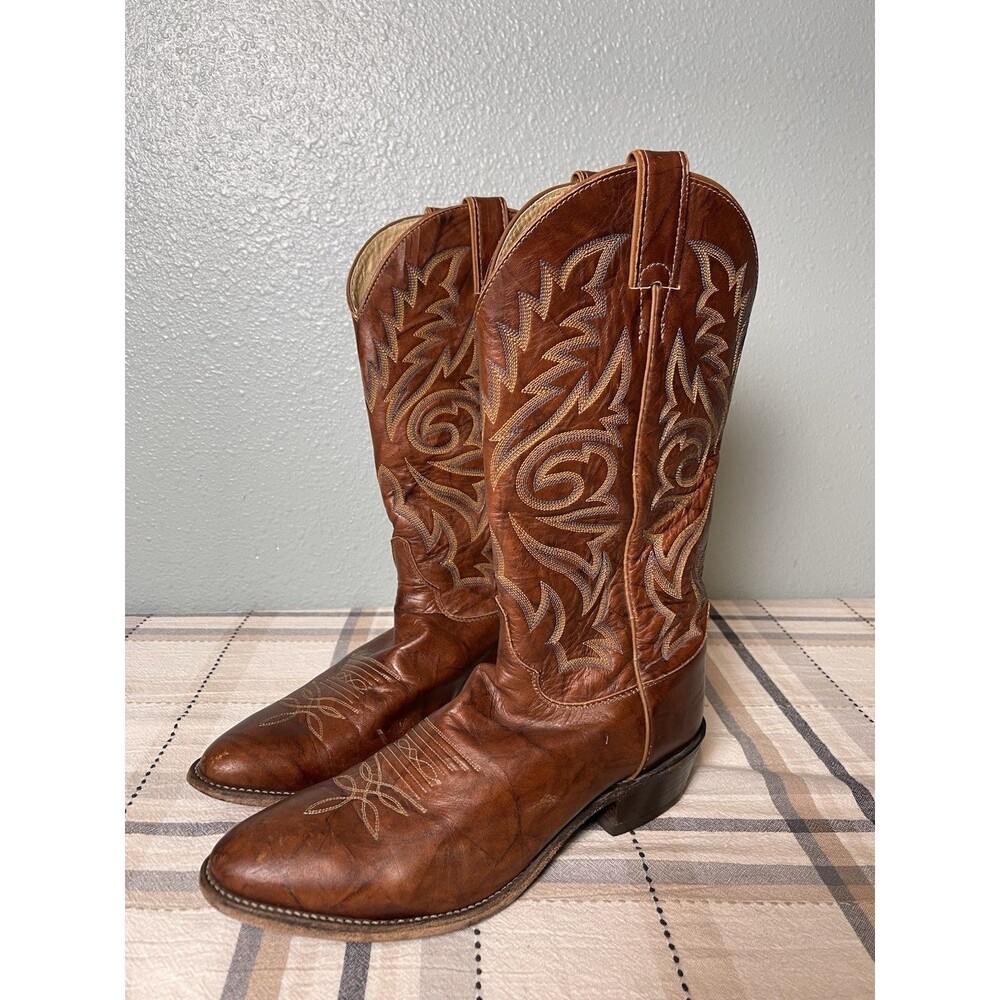 Justin Western Boots Chestnut Deerlite Leather  Marbled Brown 1560 Men’s 9.5 EE